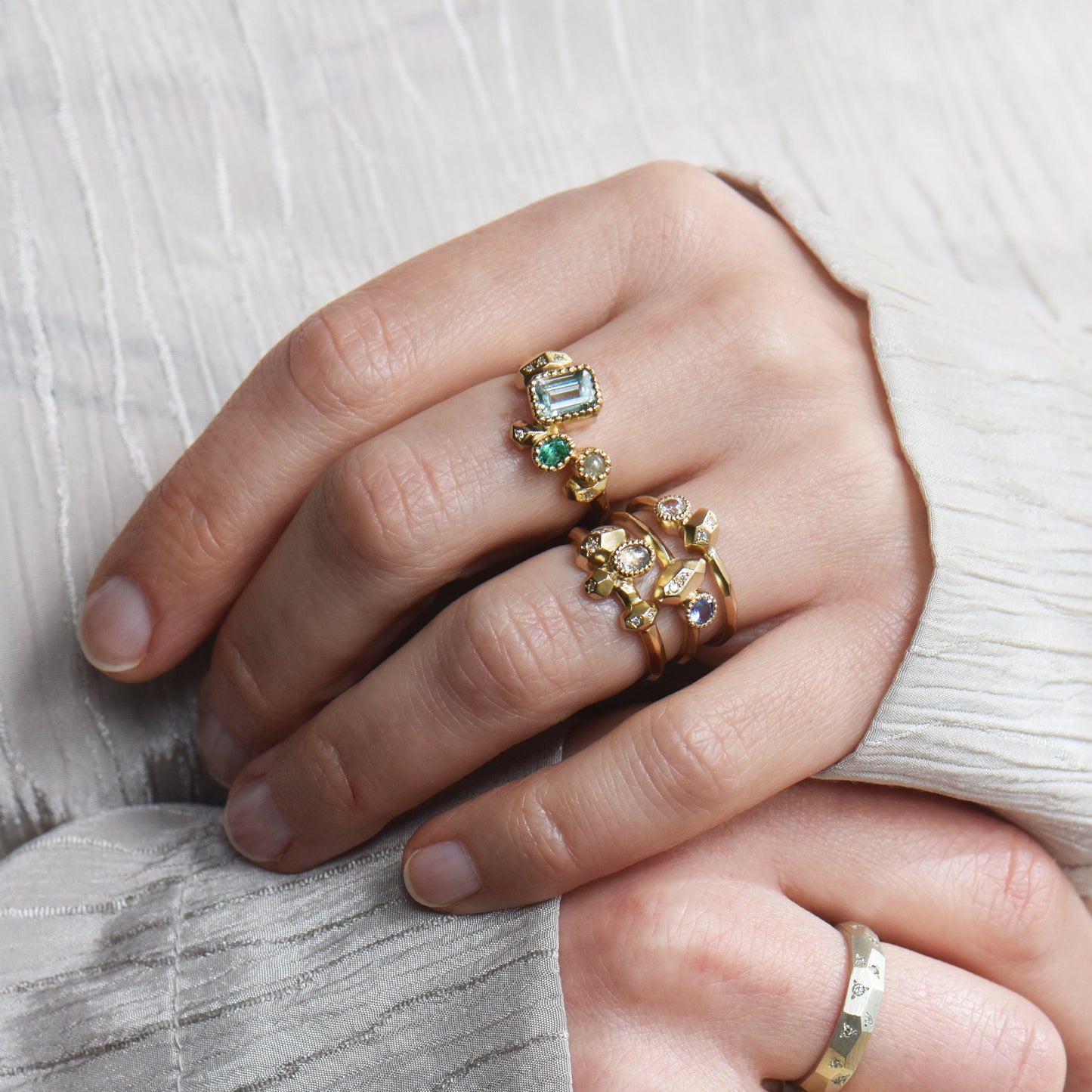 One-Of-A-Kind Gea Gea Ring #4 - 18ct Gold, Green Beryl, Emerald & Diamonds