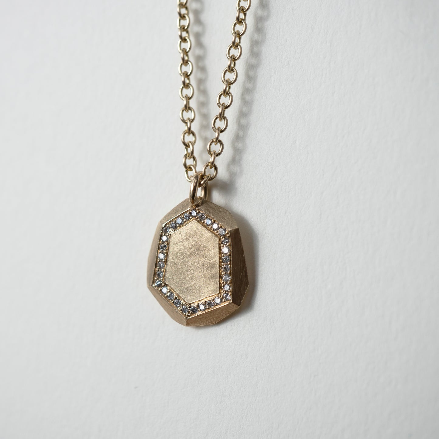 Edged Faceted Tag Pendant Necklace - Salt & Pepper Diamonds