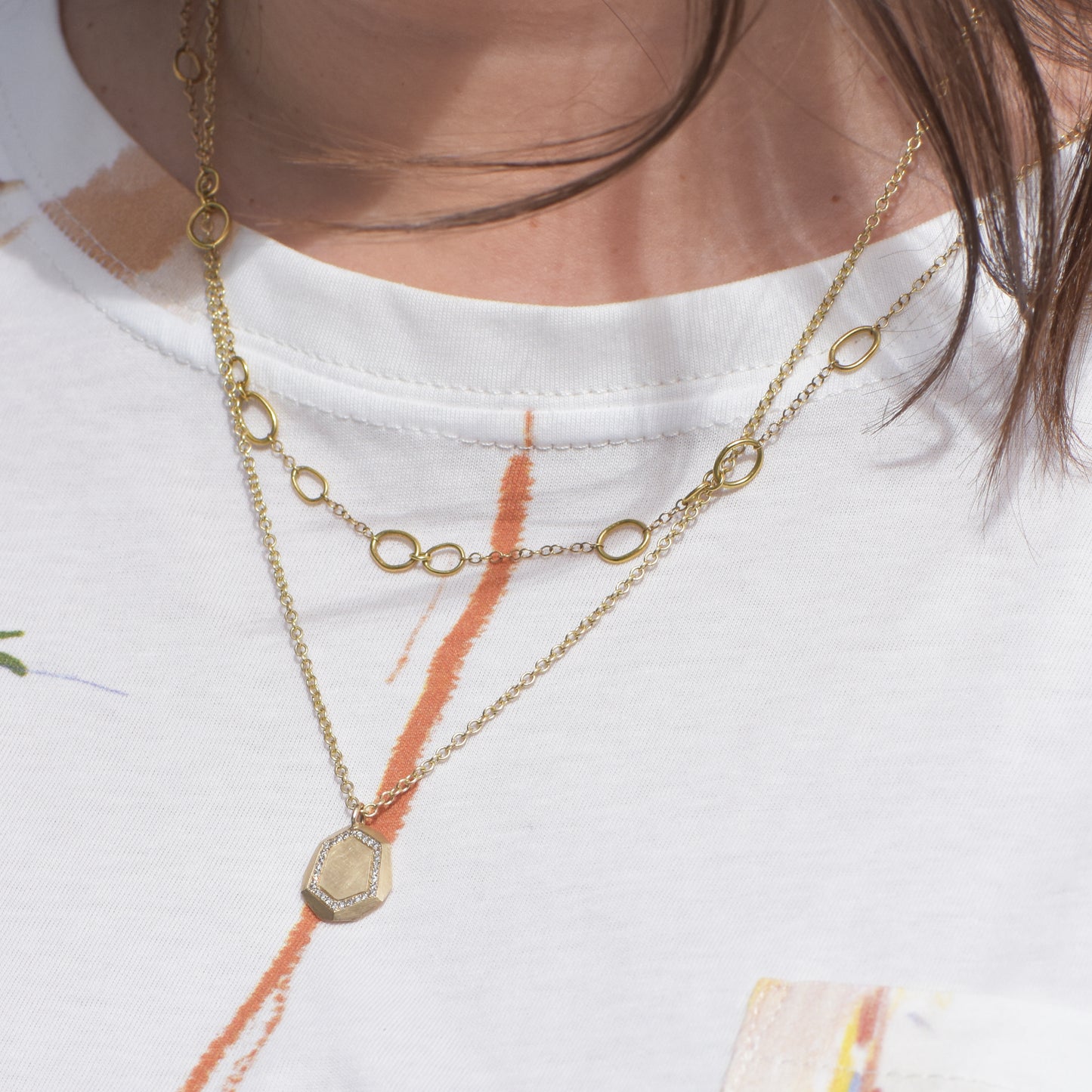 Edged Faceted Tag Pendant Necklace - Salt & Pepper Diamonds