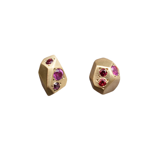 Gea Medium Studs - 9ct Gold, Red & Pink Sapphires