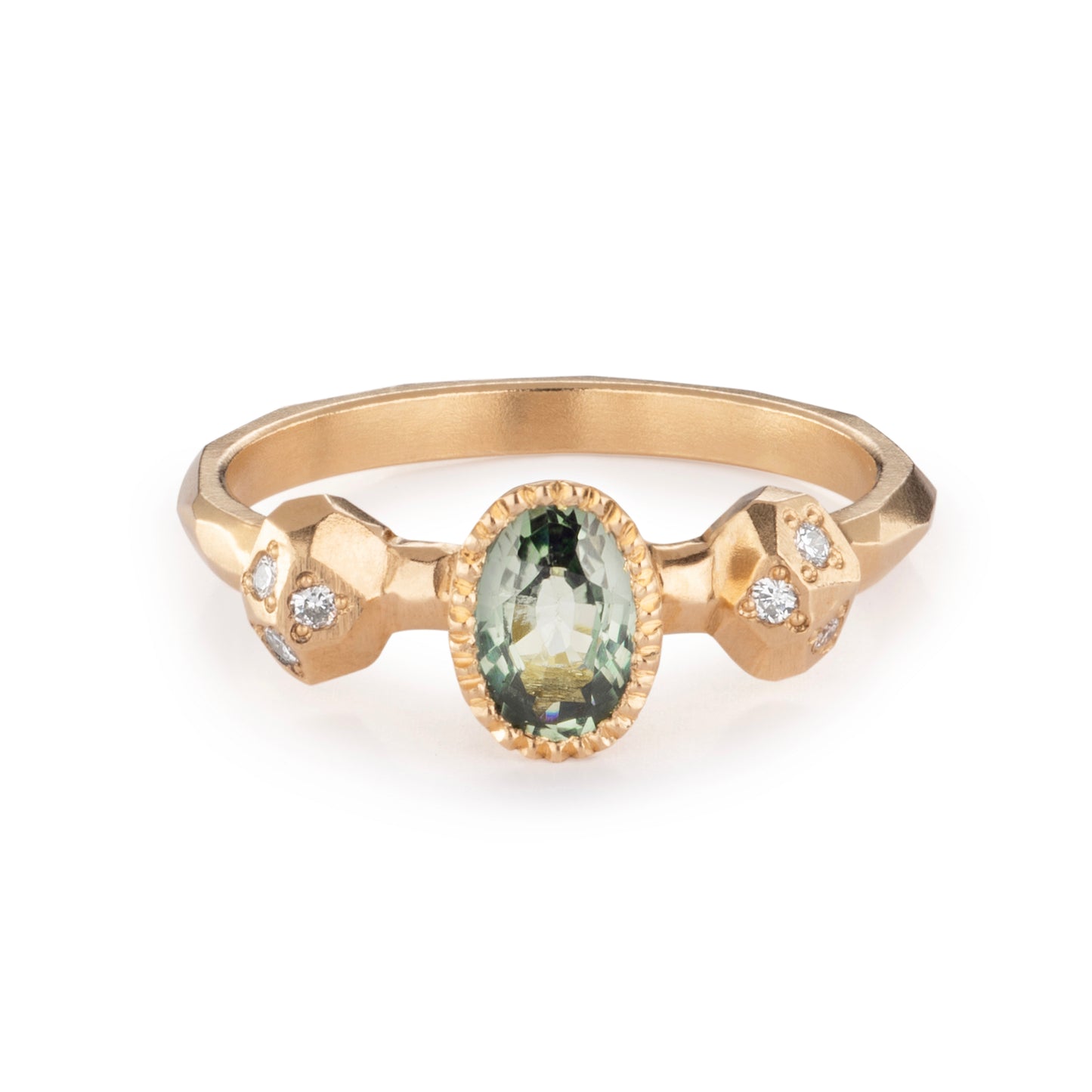 Gea Three Stone Ring - Green Sapphire