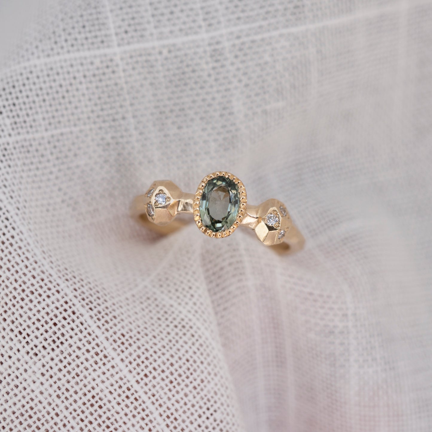 Gea Three Stone Ring - Green Sapphire