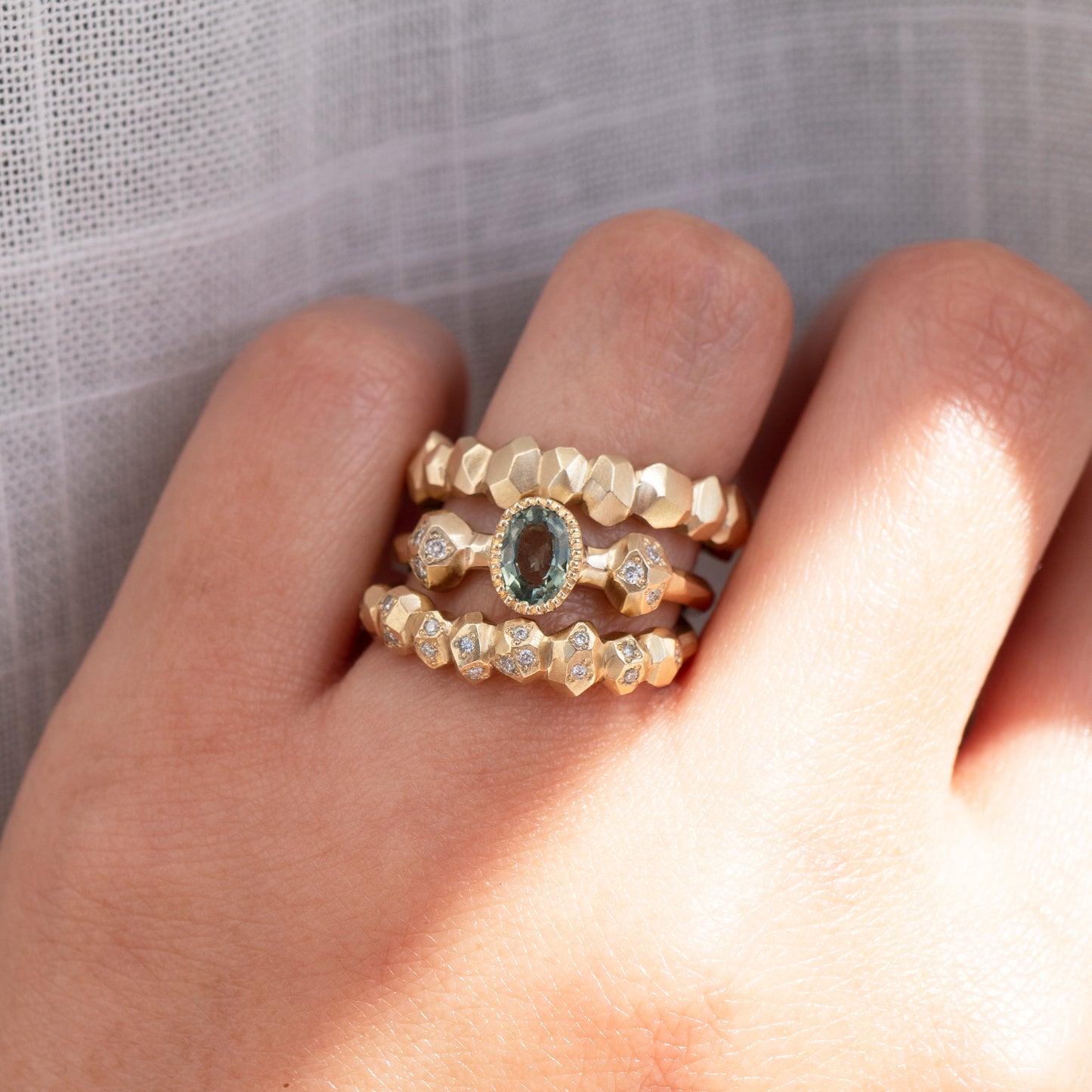 Gea Three Stone Ring - Green Sapphire