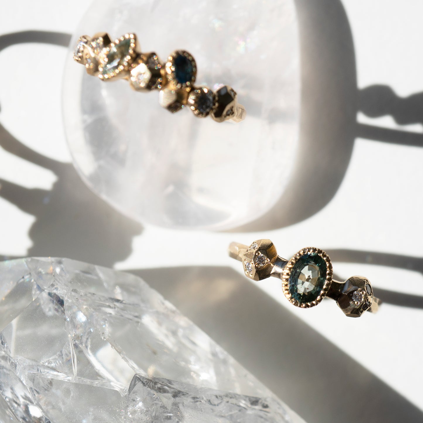 Gea Three Stone Ring - Green Sapphire