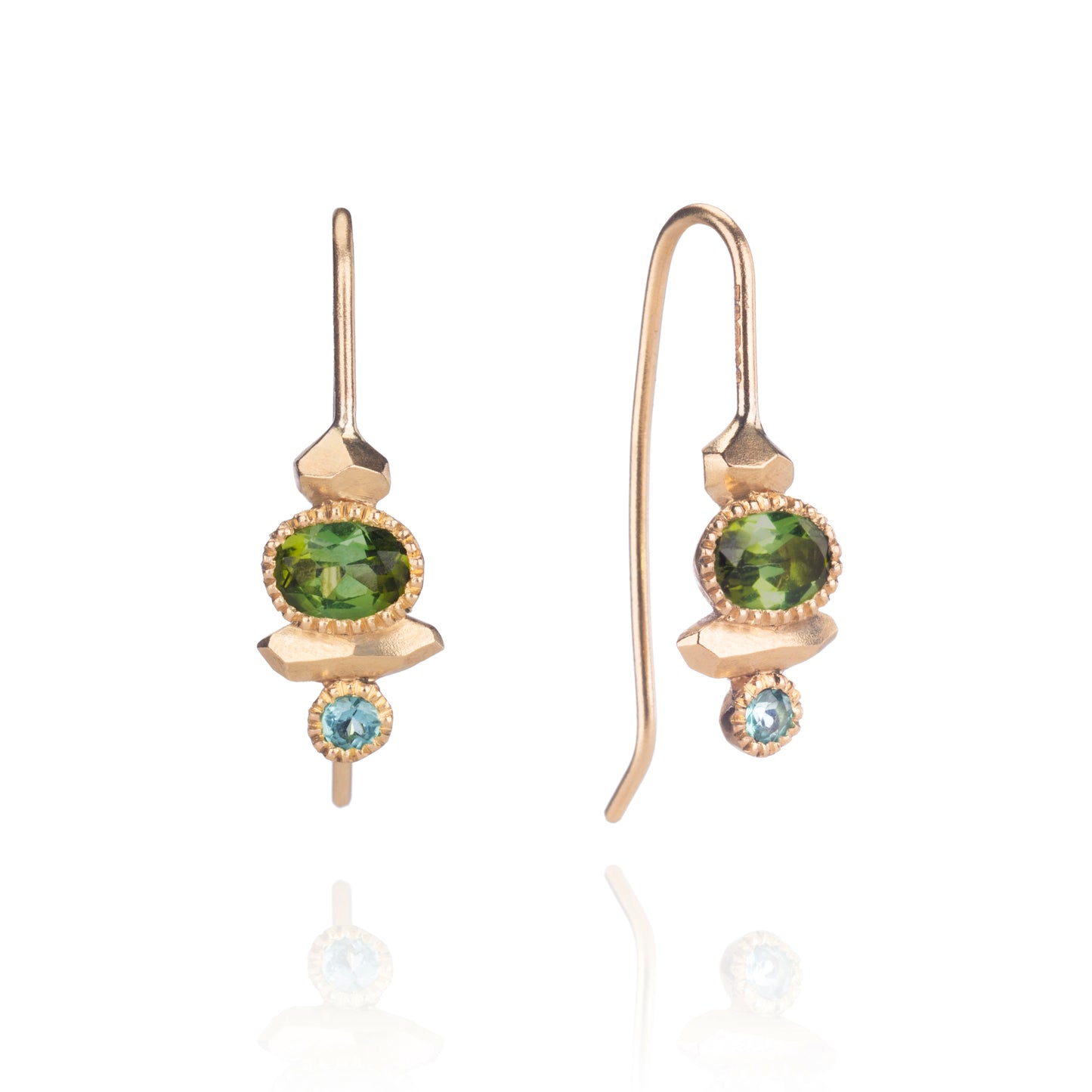 Gea Cairn Hook Earrings - Green & Blue Tourmalines