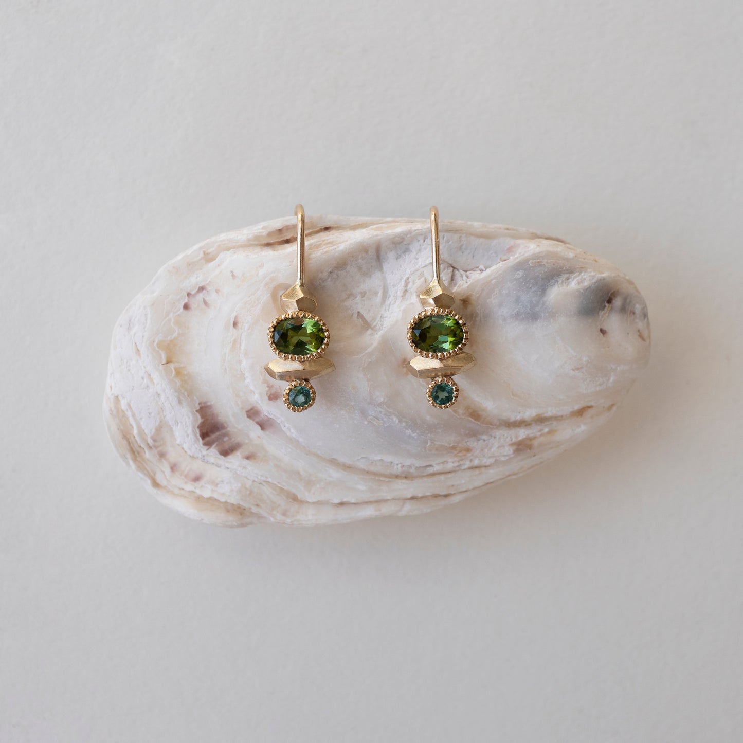 Gea Cairn Hook Earrings - Green & Blue Tourmalines
