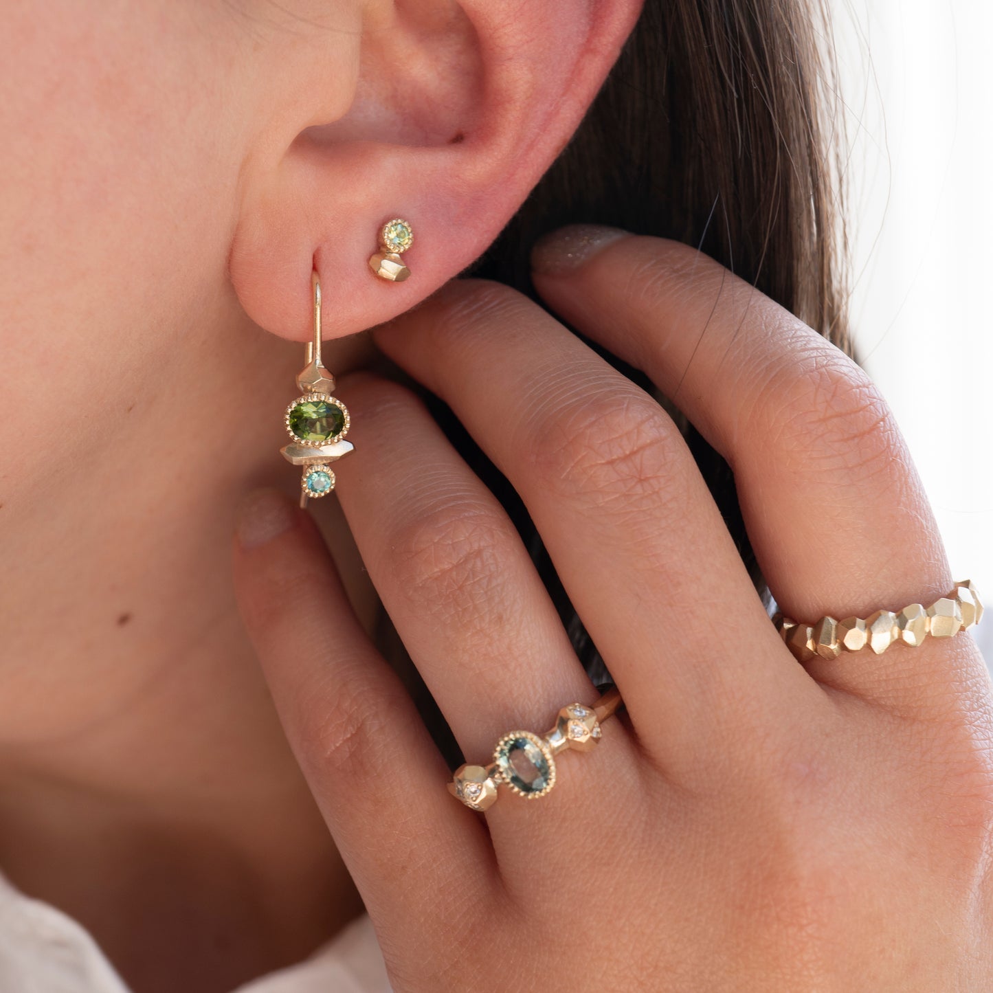 Gea Cairn Hook Earrings - Green & Blue Tourmalines