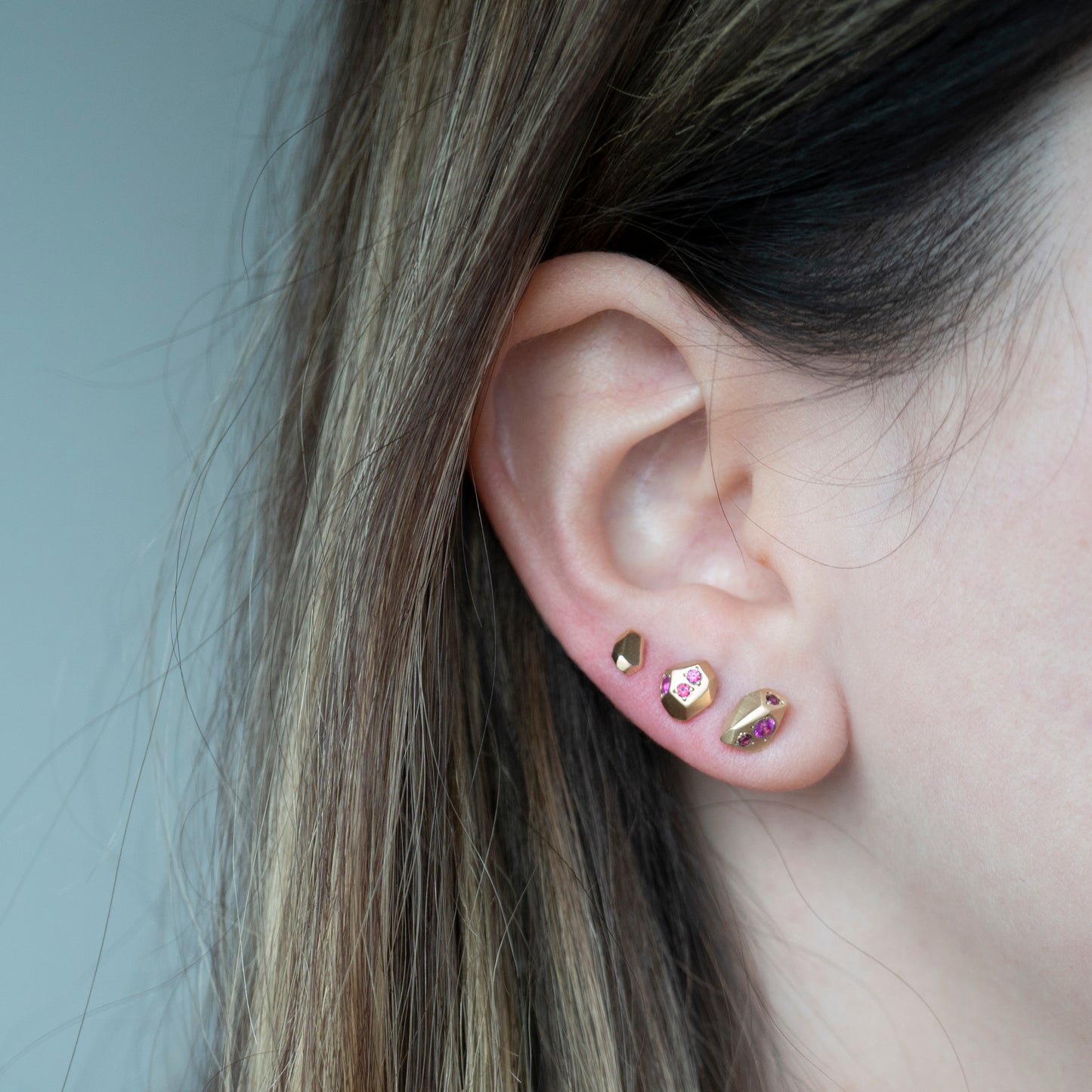 Gea Medium Studs - Red & Pink Sapphires