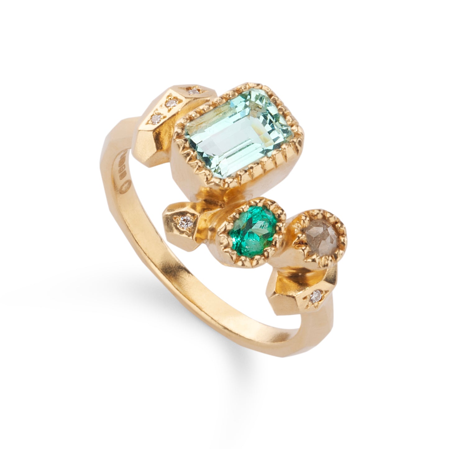 One-Of-A-Kind Gea Gea Ring #4 - 18ct Gold, Green Beryl, Emerald & Diamonds