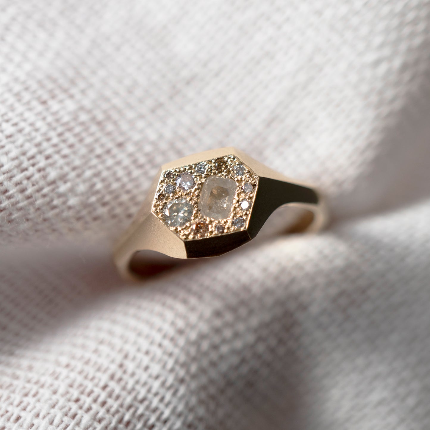 One-Of-A-Kind Atacama Faceted Signet Ring - Mixed Diamonds