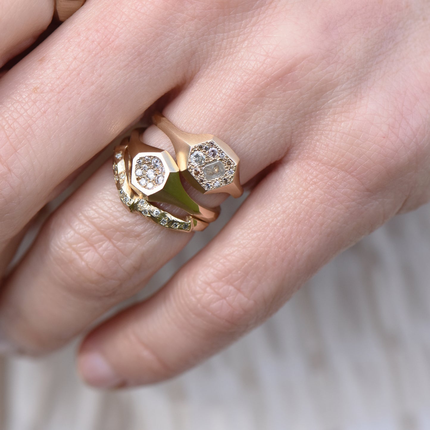 One-Of-A-Kind Atacama Faceted Signet Ring - Mixed Diamonds