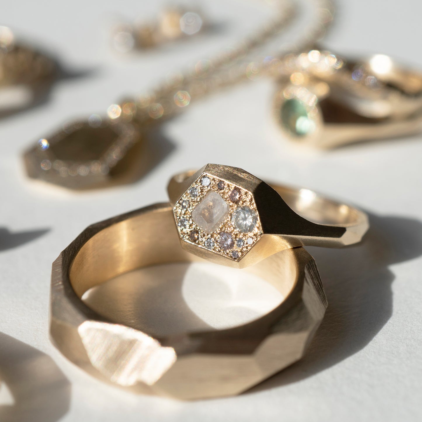 One-Of-A-Kind Atacama Faceted Signet Ring - Mixed Diamonds