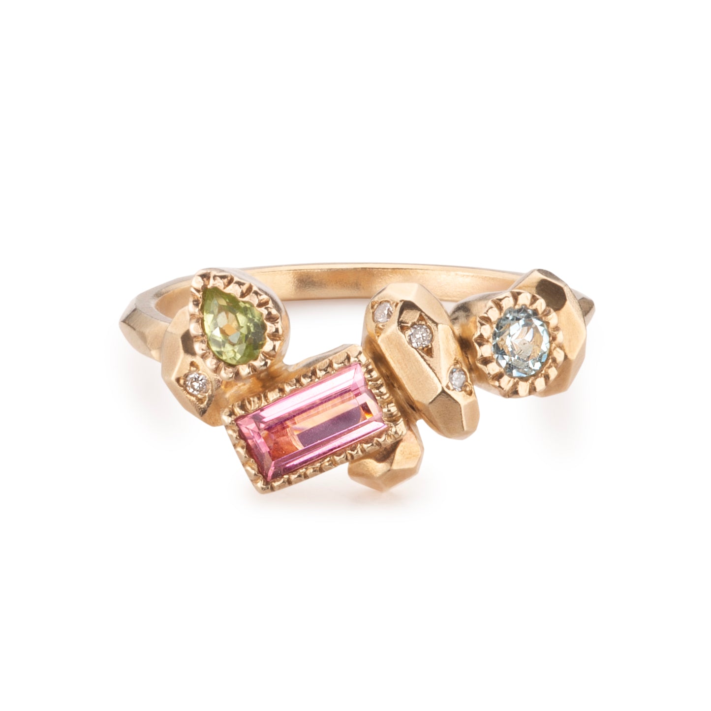 One-Of-A-Kind Gea Gea Ring #3 - 9ct Gold, Peridot, Tourmaline, Aquamarine & Diamonds