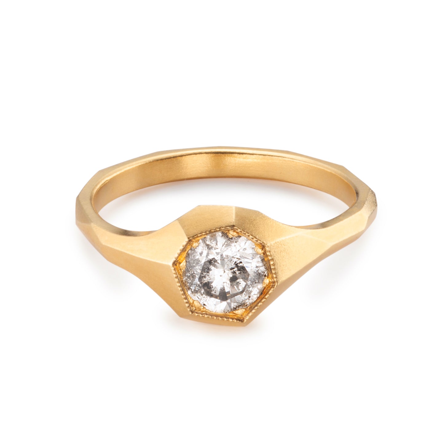 Faceted Signet Ring - Salt & Pepper Diamond