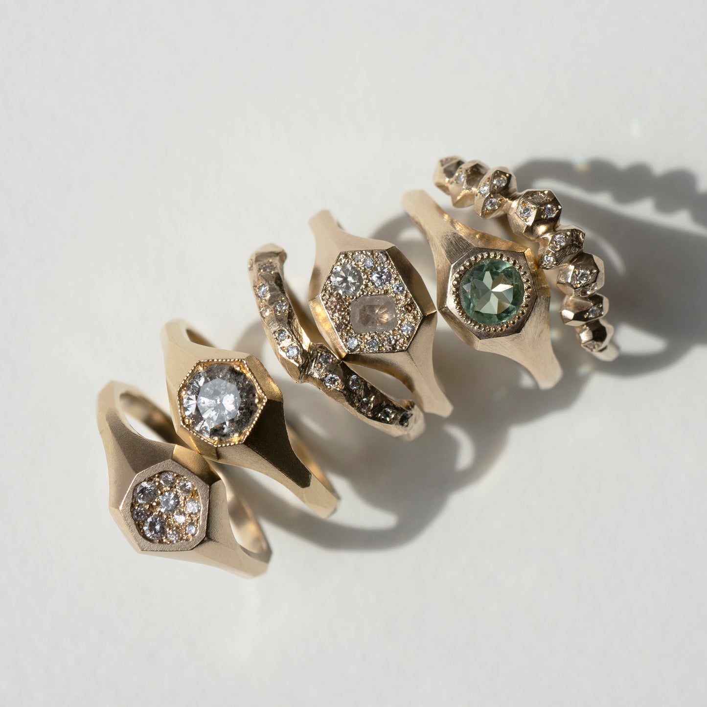 Faceted Signet Ring - Salt & Pepper Diamond