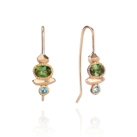 Gea Cairn Hook Earrings - Green & Blue Tourmalines
